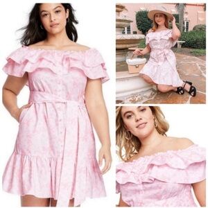 Lisa Marie Fernandez x Target Off Shoulder Ruffle Pastel Pink Floral Dress XS
